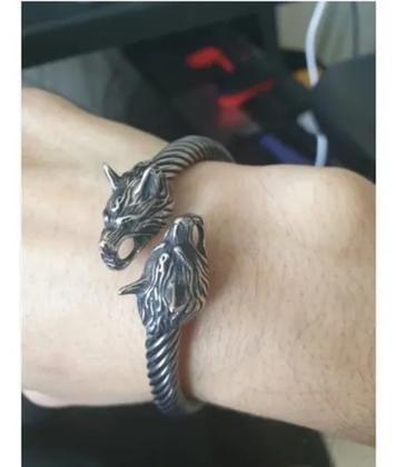 Imagem de Bracelete Viking Cabeça De Lobo de Aço Inoxidável