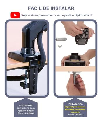 Imagem de Braço Articulado Suporte Monitor + Headset Fone sem Fio Bluetooth Microfone Destacável + Mouse Ergonomico 4800 DPI Led RGB)