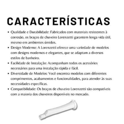 Imagem de Braço Cano Chuveiro 30cm 1/2 Lorenzetti Esconde fios Branco