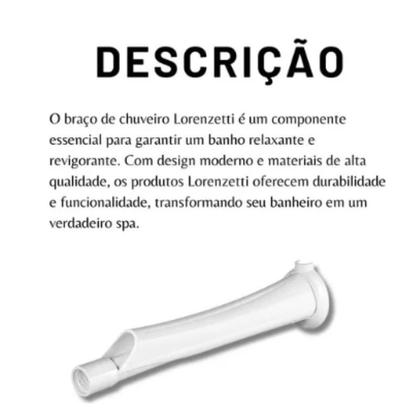 Imagem de Braço Cano Chuveiro 30cm 1/2 Lorenzetti Esconde fios Branco