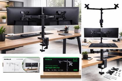 Imagem de Braço Duplo para 2 Monitores 13” a 27” Articulado VESA 75x75 100x100 Mesa Até 8kg por Tela