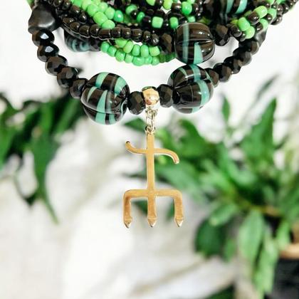 Imagem de Brajá Trançado de Exu do Lodo e Exu das Matas  3 Fios com Caveiras, Tridente e Firmas