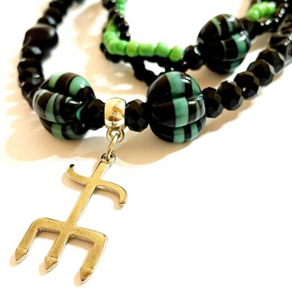 Imagem de Brajá Trançado de Exu do Lodo e Exu das Matas  3 Fios com Caveiras, Tridente e Firmas