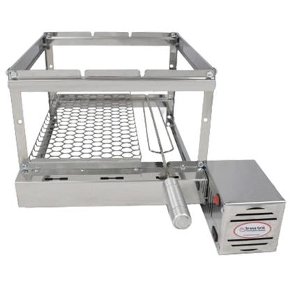 Imagem de Brasa Grill Tradicional Gira 3 Espetos Churrasqueira Giratória + Grelha Auxiliar Inox