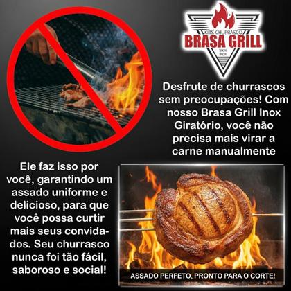 Imagem de Brasa Grill Tradicional Gira 5 Espetos para Churrasqueira Pré Moldada de 65cm Espaço Interno + Espeto Picanha + Espalha Brasa