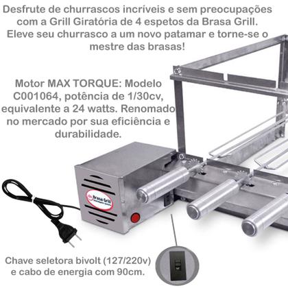 Imagem de Brasa Grill Tradicional Gira 5 Espetos para Churrasqueira Pré Moldada de 65cm Espaço Interno + Espeto Picanha + Espalha Brasa