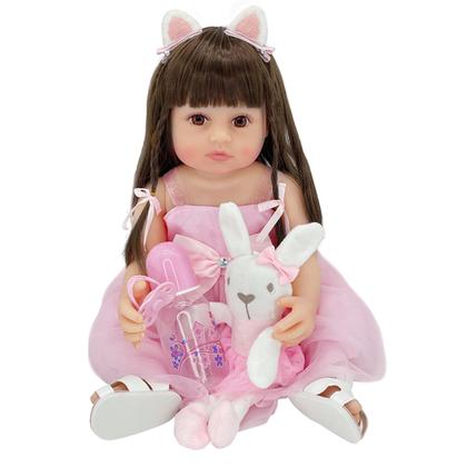 Imagem de Brastoy Boneca Bebê Reborn Realista Girafinha ou Coelho Menina de Silicone 48cm Olhos Castanhos
