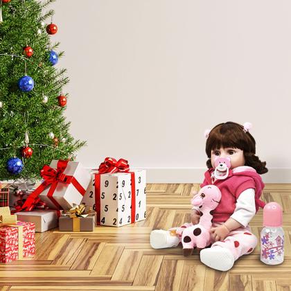 Imagem de Brastoy Boneca Bebê Reborn Realista Girafinha ou Coelho Menina de Silicone 48cm Olhos Castanhos