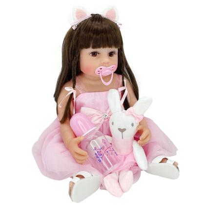 Imagem de Brastoy Boneca Bebê Reborn Realista Girafinha ou Coelho Menina de Silicone 48cm Olhos Castanhos