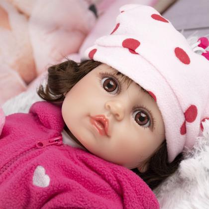 Imagem de Brastoy Boneca Bebê Reborn Realista Girafinha ou Coelho Menina de Silicone 48cm Olhos Castanhos
