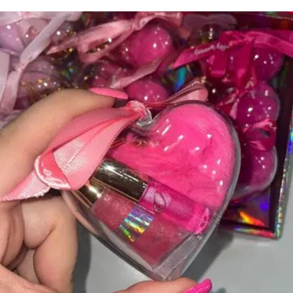 Imagem de Brilho Labial Gloss Glitter Rosa Coração Mimo Feminino