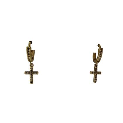 Imagem de Brinco Argola Click Cruz Cravejada - Banho Ouro18k ou Platina