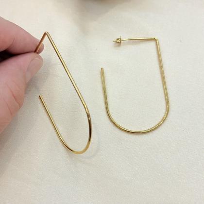 Imagem de Brinco Argola Geométrica Retangular Folheado a Ouro 18k
