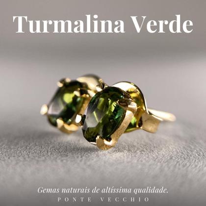 Imagem de Brinco Banhado em Ouro 18k Turmalina Verde Oval - Verdadeira