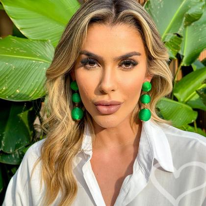 Imagem de Brinco bolas fio verde bandeira maria elimia