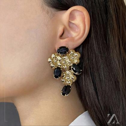 Imagem de Brinco Cacho de Uva Pedras Pretas