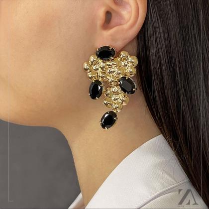 Imagem de Brinco Cacho de Uva Pedras Pretas