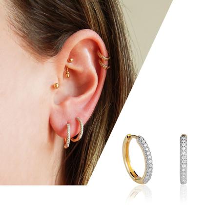 Imagem de Brinco de Argola Click Em Ouro 18k 14mm Cravejada Zircônias