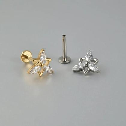 Imagem de Brinco de Cartilagem com Flor de Olho de Cavalo CZ - Titânio 16g com Rosca Interna