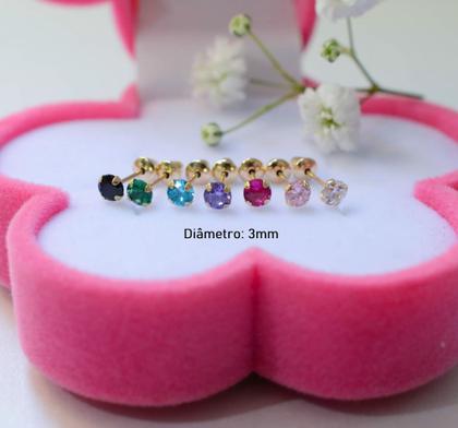 Imagem de Brinco de Ouro 18k Zircônia de 3mm Infantil, bebê, recém nascido ou 2 furo - COR A ESCOLHER