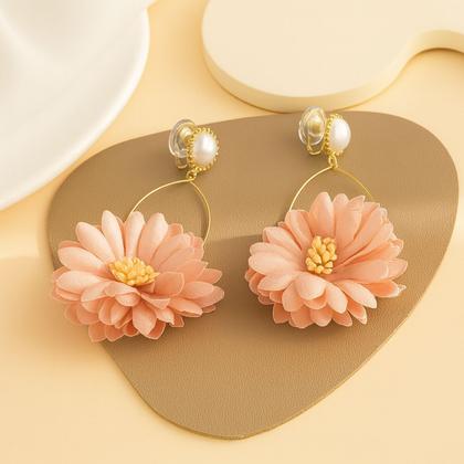 Imagem de Brinco de Pressão Flor Pêssego Grande Pérola Festa Feminino