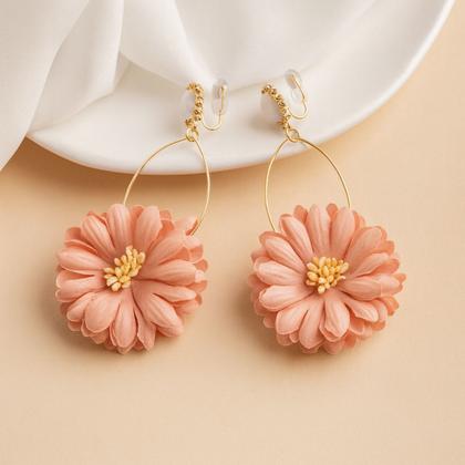 Imagem de Brinco de Pressão Flor Pêssego Grande Pérola Festa Feminino