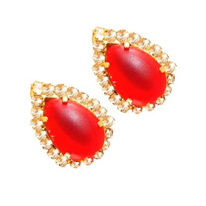 Imagem de Brinco Delicado Gota Vermelho Com Strass Folheado A Ouro 18K