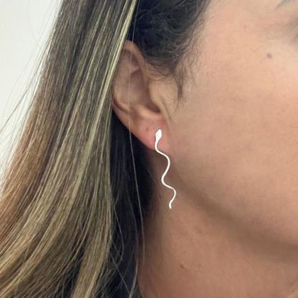 Imagem de Brinco Feminino Cobra Minimalista Prata Legitima