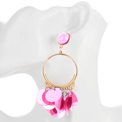 Imagem de Brinco Feminino Delicado Argola Lantejoulas Colorido Rosa