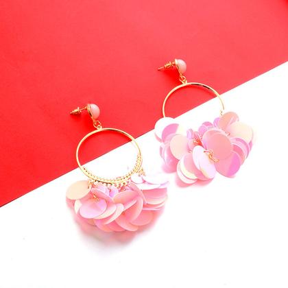Imagem de Brinco Feminino Delicado Argola Lantejoulas Colorido Rosa