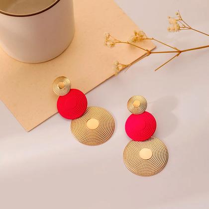 Imagem de Brinco Festa Feminino Delicado Luxo Argola Dangle Vermelho