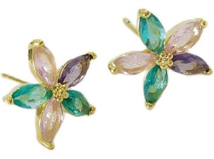 Imagem de Brinco Florista Colorido Zirconia Dama Daminha Verde Rosa