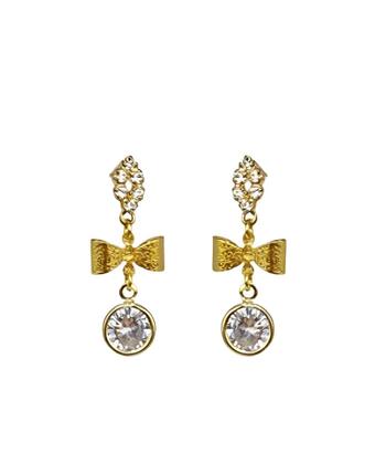 Imagem de Brinco Lacinho Pingente cristal Zirconia Banhado Ouro