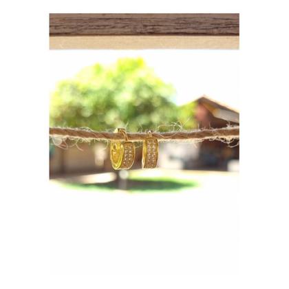 Imagem de Brinco Masculino Argola 2 Fileiras Cravejadas Banhada Ouro