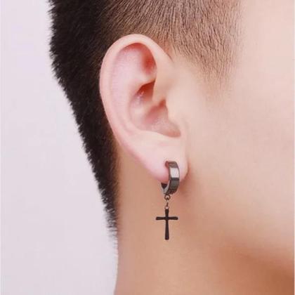 Imagem de Brinco Masculino Feminino Argola Cruz-Argola Preto Moda