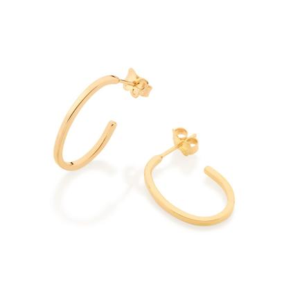 Imagem de BRINCO MEIA ARGOLA LISA COM FORMATO OVAL. MED 2,2 CM. Brinco feminino folheado a ouro 18k joia antialérgica presente feminino para mulher