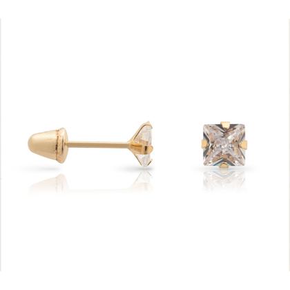 Imagem de Brinco Ouro 18K Pedra Quadrada Branca 4mm Infantil Bebê