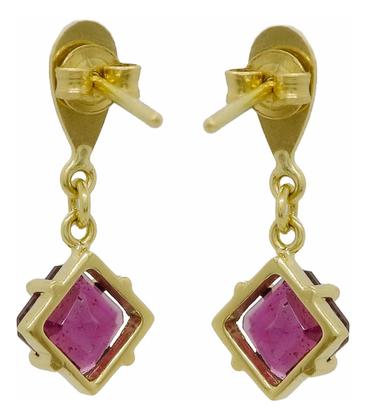 Imagem de Brinco Pendente Ouro 18k Losango De Tumalina Rosa Detalhes