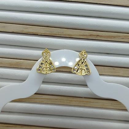 Imagem de Brinco Pequeno Nossa Senhora com Strass Folheado a Ouro 18K Dourado e Grafite