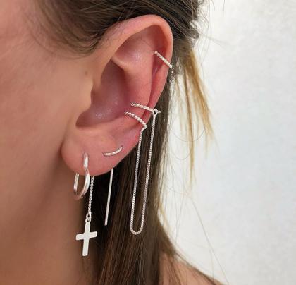 Imagem de Brinco Piercing Corrente Fake Orelha Prata 925