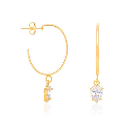 Imagem de Brinco Rommanel Argola Zircônia Gota Pendurada 526072 Cor:Dourado