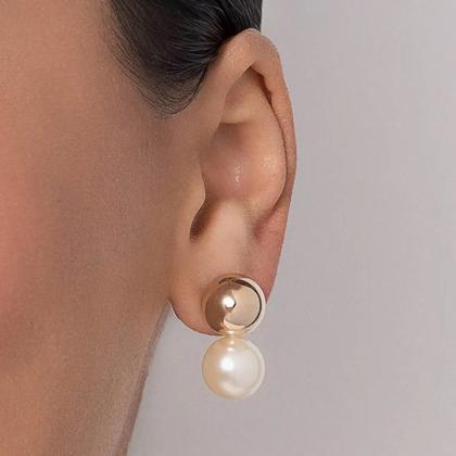 Imagem de Brinco Rommanel Banhado Ouro Esfera Dourada E Pérola Catálogo 527413