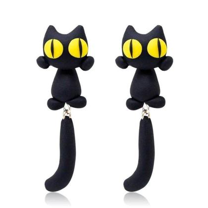 Imagem de Brinco The Black Cat Feminino Super Luxo com Formato Gatinho Fofo em 3D