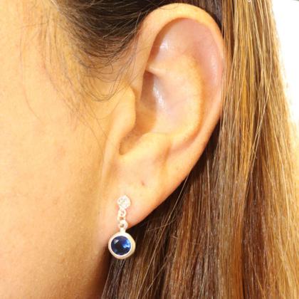 Imagem de Brinco Zirconia Pingente Ponto Luz Azul Prata Legitima
