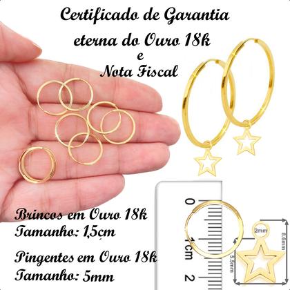 Imagem de Brincos Argola De Ouro 18k Com Estrela 
