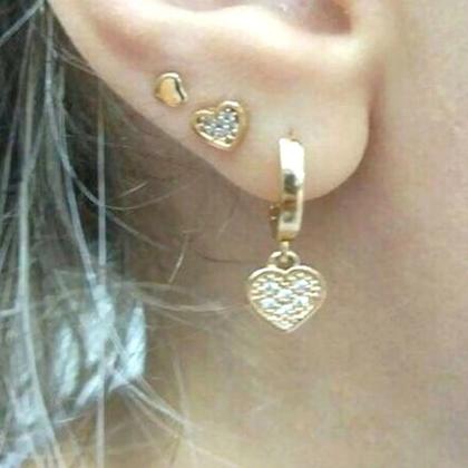 Imagem de Brincos banhado ouro 3x 24k 18k e 22k femininos cravejado zircônias coração segundo furo rommanel 525282