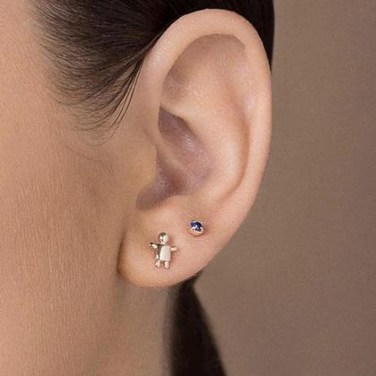 Imagem de Brincos banhado ouro 3x 24k 18k e 22k femininos pequenos rommanel kit menino e solitário pedra zircônia azul 527271