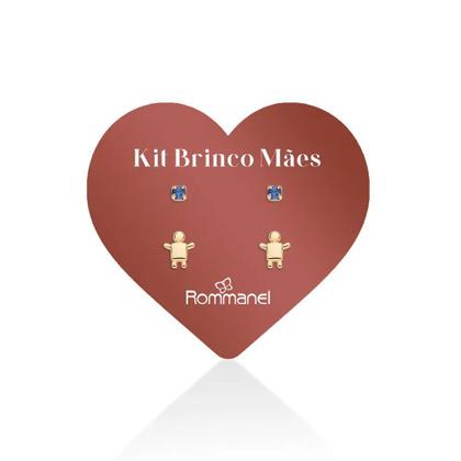 Imagem de Brincos banhado ouro 3x 24k 18k e 22k femininos pequenos rommanel kit menino e solitário pedra zircônia azul 527271