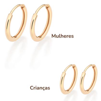 Imagem de Brincos de Argola Rommanel Kit Redondo Liso Banhado a Ouro 18K Joia Versátil 527165