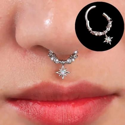 Imagem de Brincos De Piercing Femininos De Moda Em Aço Inoxidável Com Cristal, Argolas Clicker Para Septo,